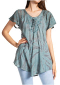 Sakkas Marzia Women's Loose Fit Short Sleeve Casual Tie Dye Batik Blouse Top Tunic#color_19211-LtGrey