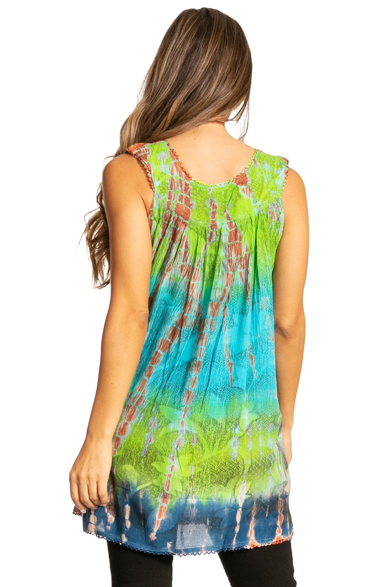 Sakkas Women's Tie Dye Floral Sequin Sleeveless Blouse