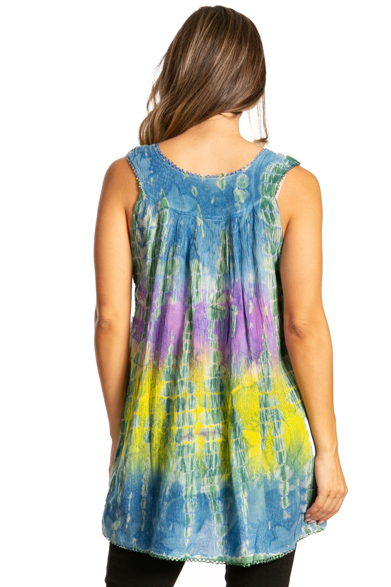 Sakkas Women's Tie Dye Floral Sequin Sleeveless Blouse