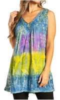 Sakkas Women's Tie Dye Floral Sequin Sleeveless Blouse#color_Navy