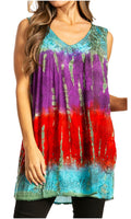 Sakkas Women's Tie Dye Floral Sequin Sleeveless Blouse#color_Turquoise