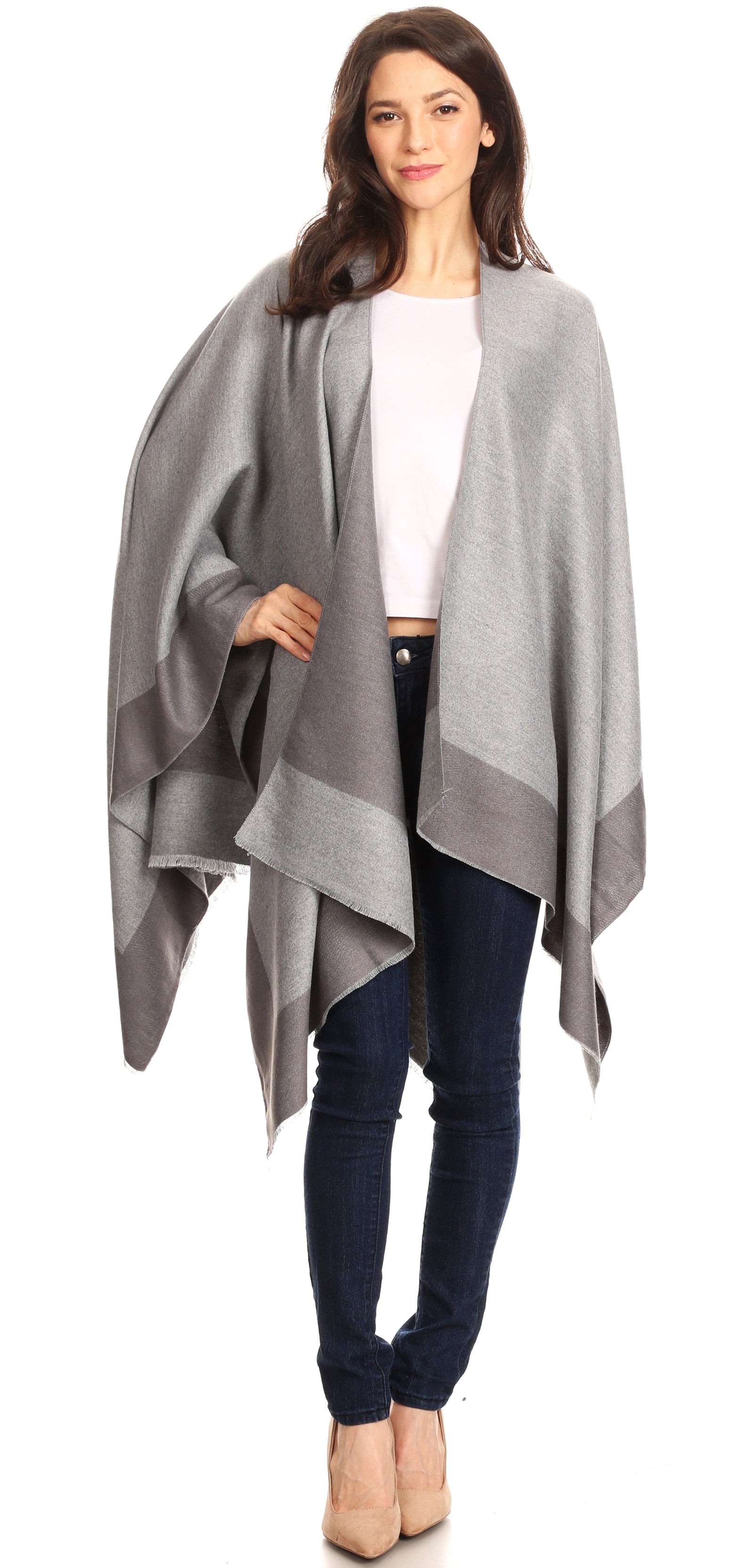 Sakkas Nila Women's Reversible Open Front Large Poncho Shawl Wrap Scar