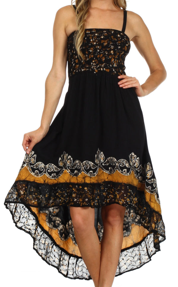 Sakkas Adara Batik Hi Lo Dress#color_Black/Gold