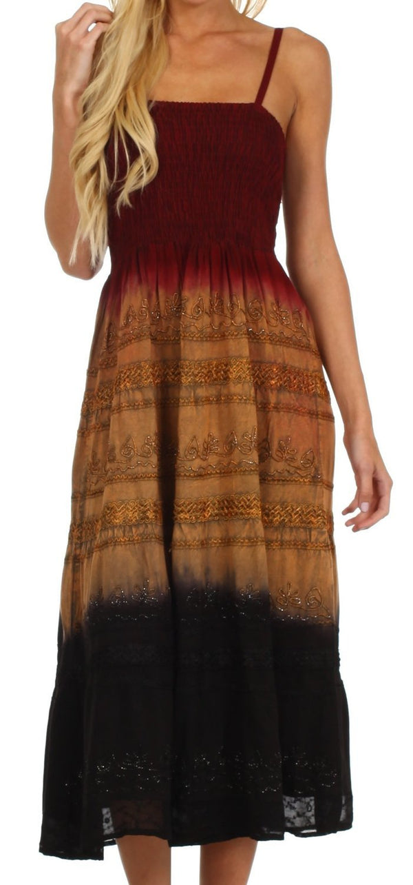 Sakkas Adelina Embroidered Rayon Dress#color_Burgundy