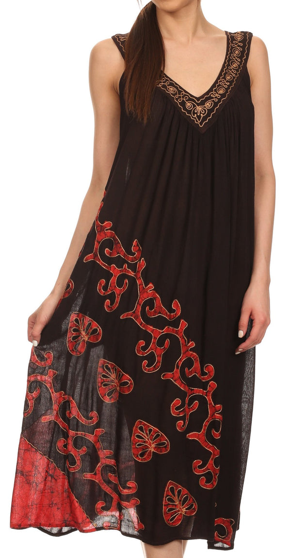 Sakkas Addilyn Embroidered Tank Top Split Neck Dress / Cover Up#color_Black/Red