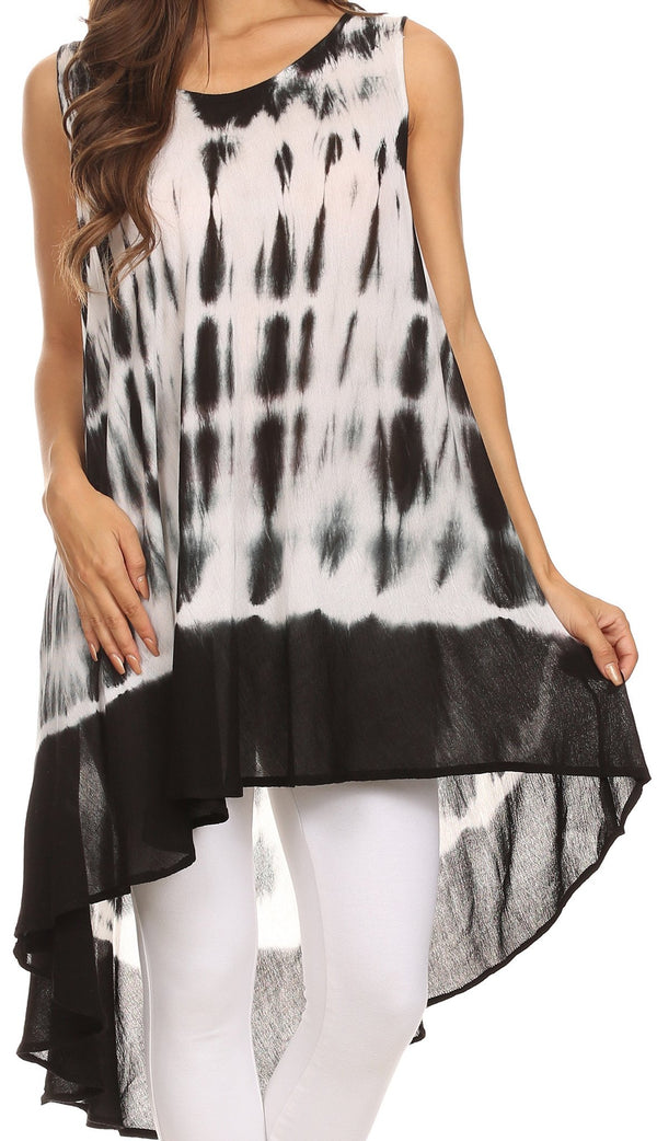 Sakkas Rae Mid Length Tie Dye Hi Low Dress / Cover Up#color_Black