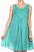 Sakkas Vilaya Short Sleeveless Embroidered Sequin Tank Top Caftan Dress / Cover Up#color_Aqua