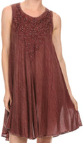 Sakkas Vilaya Short Sleeveless Embroidered Sequin Tank Top Caftan Dress / Cover Up#color_Burgundy