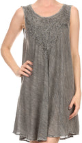 Sakkas Vilaya Short Sleeveless Embroidered Sequin Tank Top Caftan Dress / Cover Up#color_DarkGrey