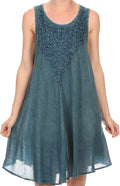 Sakkas Vilaya Short Sleeveless Embroidered Sequin Tank Top Caftan Dress / Cover Up#color_DenimBlue