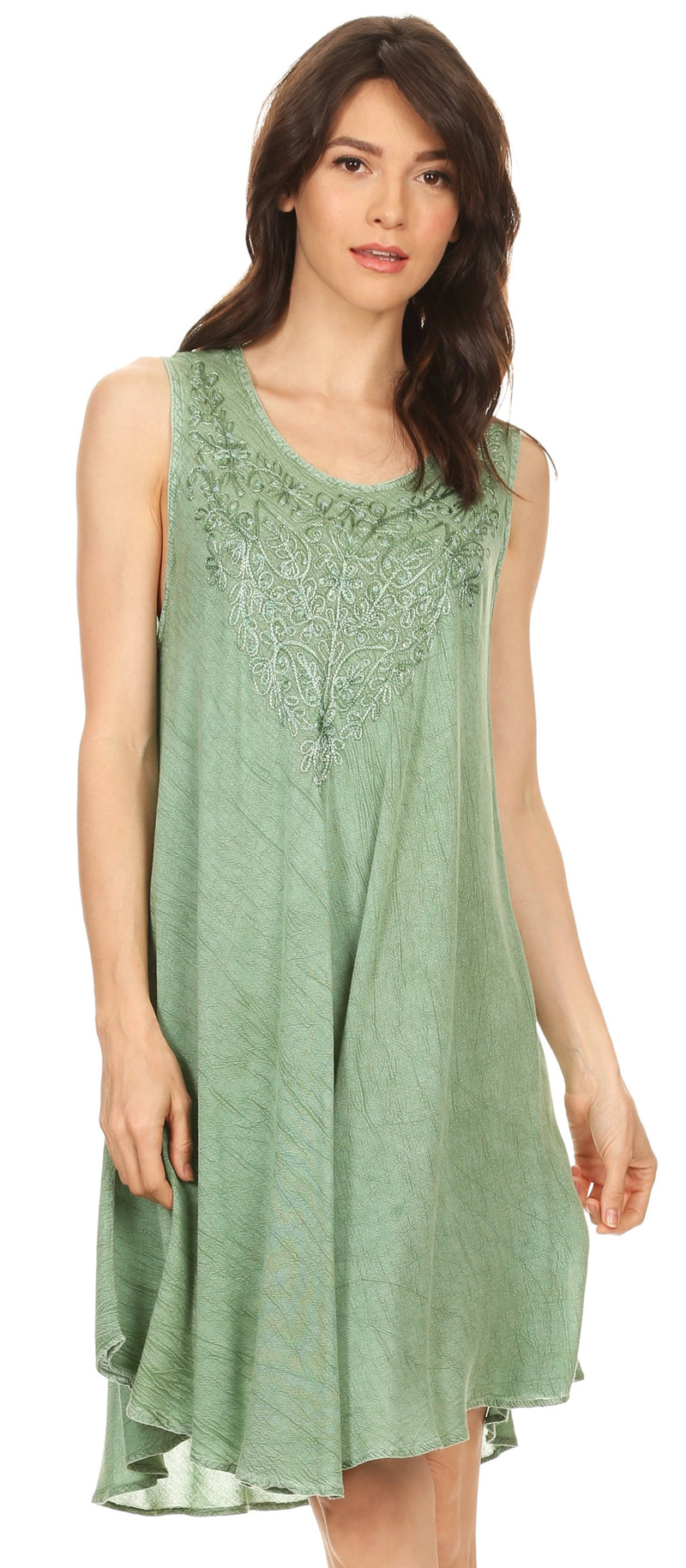 Sakkas Vilaya Short Sleeveless Embroidered Sequin Tank Top Caftan Dress / Cover Up