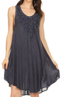 Sakkas Vilaya Short Sleeveless Embroidered Sequin Tank Top Caftan Dress / Cover Up#color_Navy