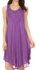 Sakkas Vilaya Short Sleeveless Embroidered Sequin Tank Top Caftan Dress / Cover Up#color_Purple