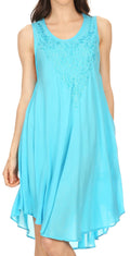 Sakkas Vilaya Short Sleeveless Embroidered Sequin Tank Top Caftan Dress / Cover Up#color_Turquoise