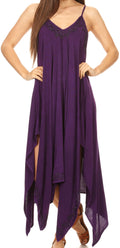 Sakkas Eleonora Stonewashed Embroidered Spaghetti Strap Handkerchief Dress#color_Purple