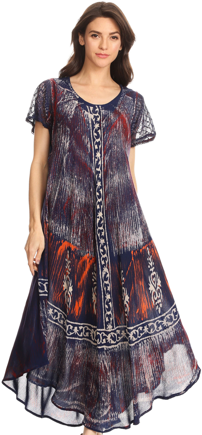 Sakkas Talia Ethnic Print Short Sleeve Long Dress/Cover Up