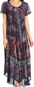 Sakkas Talia Ethnic Print Short Sleeve Long Dress/Cover Up#color_Blue/Red