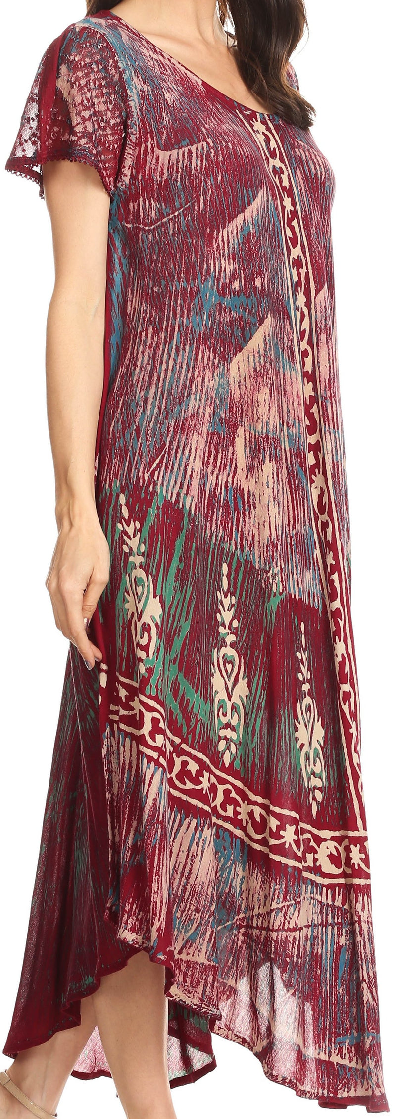 Sakkas Talia Ethnic Print Short Sleeve Long Dress/Cover Up