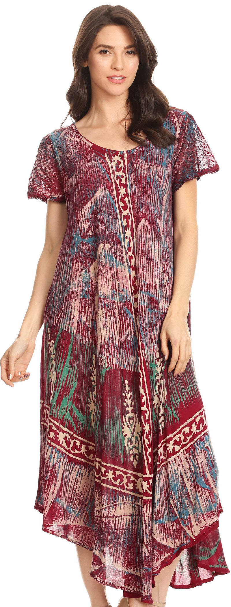 Sakkas Talia Ethnic Print Short Sleeve Long Dress/Cover Up