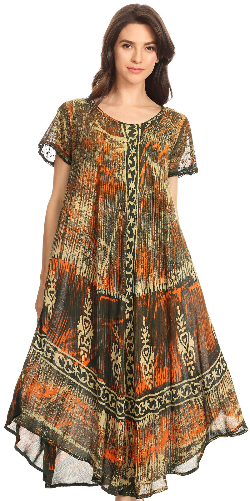 Sakkas Talia Ethnic Print Short Sleeve Long Dress/Cover Up