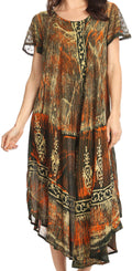 Sakkas Talia Ethnic Print Short Sleeve Long Dress/Cover Up#color_Green