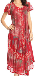 Sakkas Talia Ethnic Print Short Sleeve Long Dress/Cover Up#color_Red