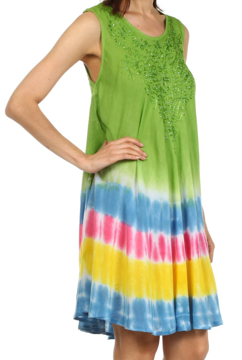 Sakkas Stripe Tie Dye Tank Sheath Dress / Cover Up