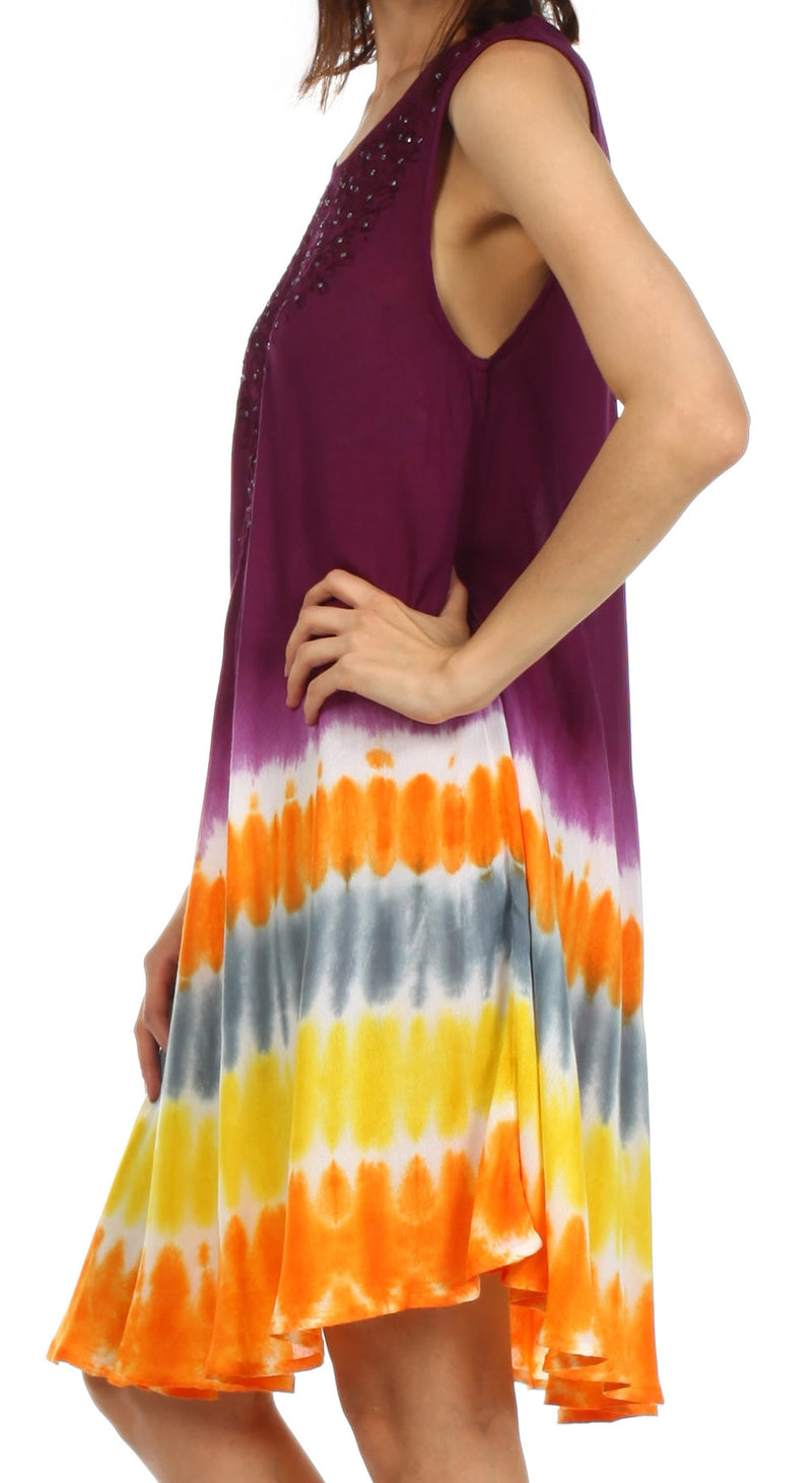 Sakkas Stripe Tie Dye Tank Sheath Dress / Cover Up