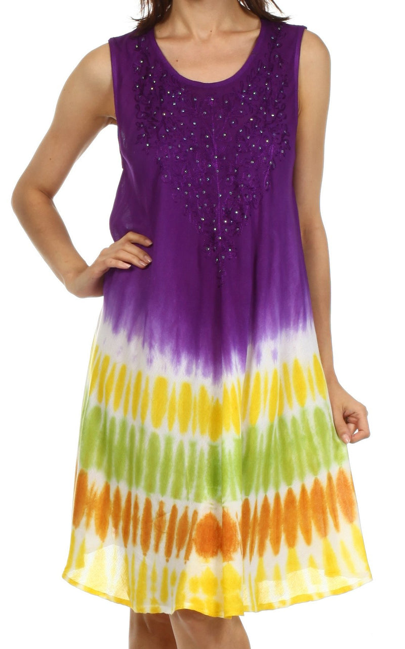 Sakkas Stripe Tie Dye Tank Sheath Dress / Cover Up