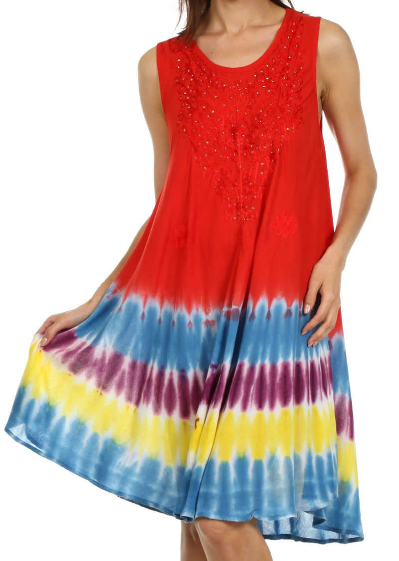 Sakkas Stripe Tie Dye Tank Sheath Dress / Cover Up