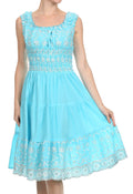 Sakkas Women's Gwendolyn Sequin Embroidered Smocked Bodice Peasant Dress#color_Turquoise