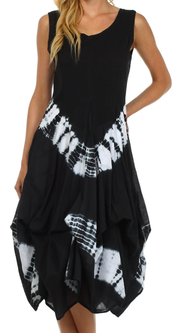 Sakkas Windsong Tie Dye Two Way Dress#color_Black