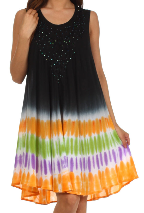 Sakkas Multi-Color Tie Dye Tank Dress / Cover Up#color_Black