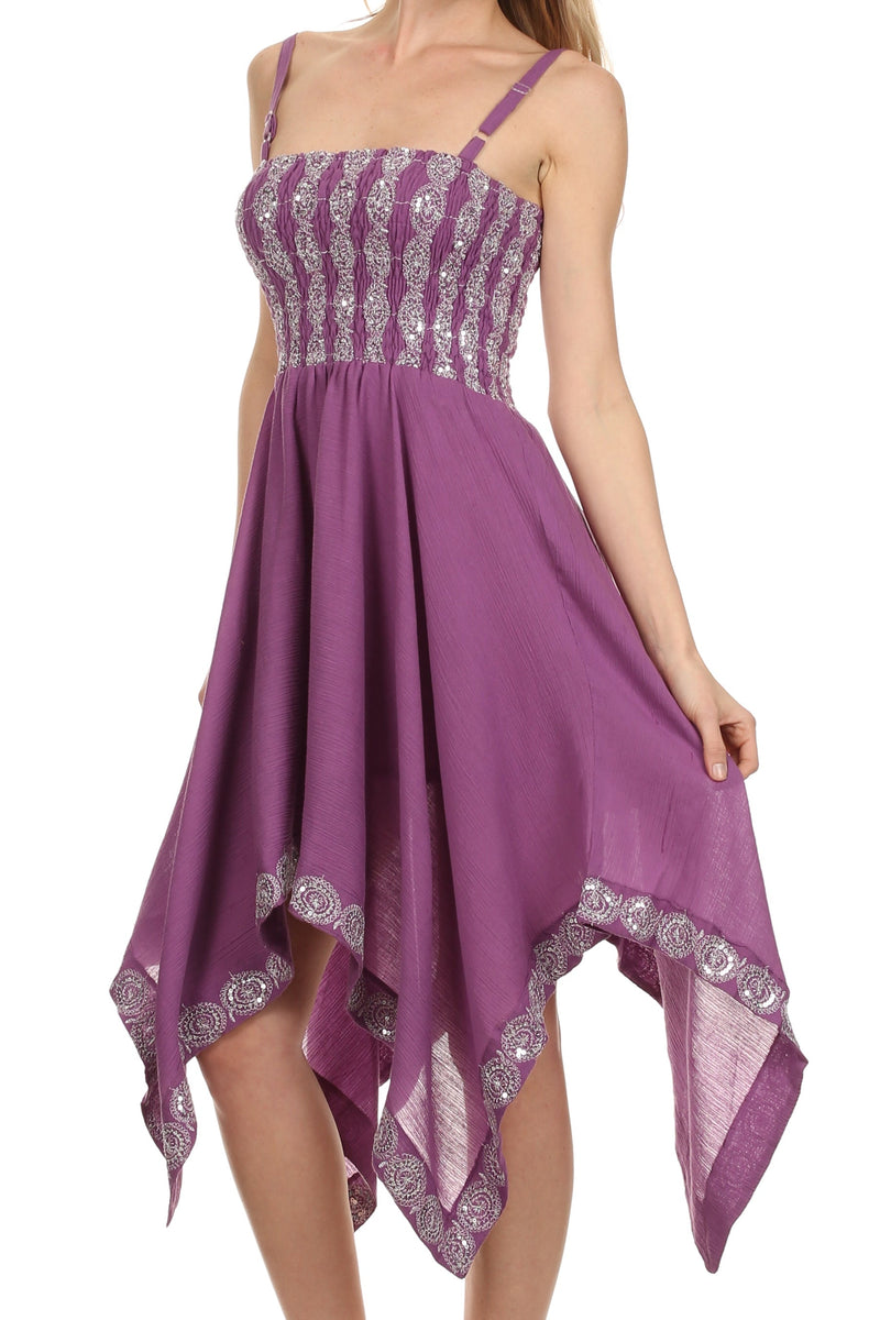 Sakkas Delia Sequin Handkerchief Hem Dress