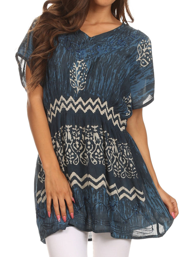 Sakkas Callie Batik Sequin Embroidered Elastic Dress / Cover Up#color_Blue