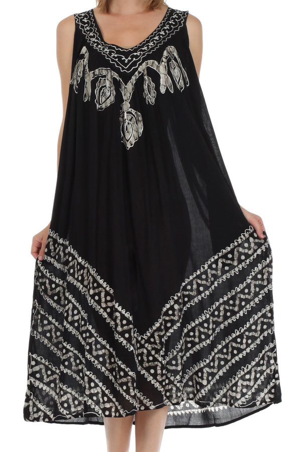 Sakkas Batik Stripe Sleeveless Caftan Dress#color_Black/White