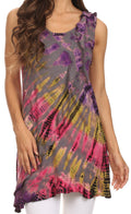 Sakkas Molika Mid Length Ruffled Tie Dye Tank Dress