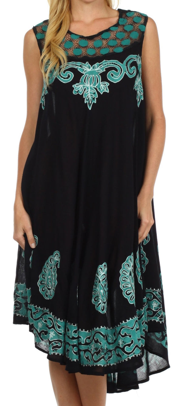 Sakkas Zayna Embroidered Caftan Dress#color_Black/Mint