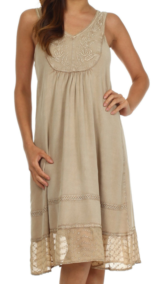 Sakkas Millie Embroidered Rayon Dress#color_Beige