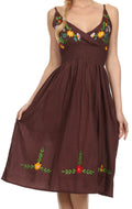 Sakkas Nancy Floral Embroidered Adjustable Spaghetti Strap Cotton Dress