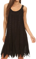 Sakkas Josiane Sleeveless Batik Midi Slim Dress with Embroidery and Pixi Hem#color_Black