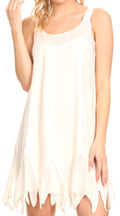 Sakkas Josiane Sleeveless Batik Midi Slim Dress with Embroidery and Pixi Hem#color_Ivory