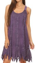 Sakkas Josiane Sleeveless Batik Midi Slim Dress with Embroidery and Pixi Hem#color_Purple