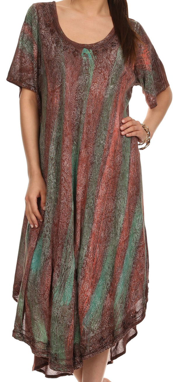 Sakkas Lela Batik Sequin Embroidered Scoop Neck Cap Sleeves Cover Up / Dress