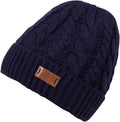 Sakkas Bailey Faux Fur Lined Cable Knit Beanie#color_Navy