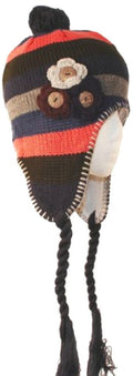 Sakkas Crochet Flower Multi-Color Stripe Fully Lined Earflap Hat#color_Navy