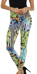 Sakkas Graphic Print Fashion Leggings#color_CheckeredDaisyBlue