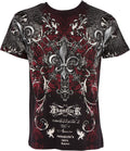 Sakkas Vines and Fleur De Lis Metallic Silver Short Sleeve Crew Neck Cotton Mens Fashion T-Shirt#color_Black