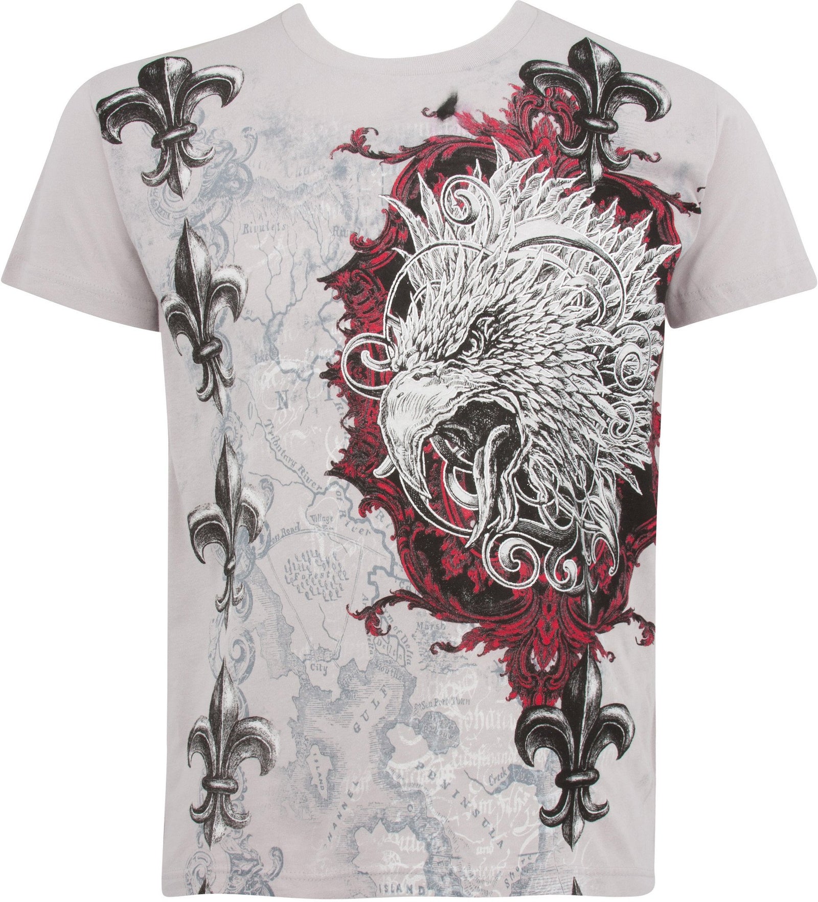 Sakkas Eagle Head and Fleur de Lis Metallic Silver Embossed Cotton Men