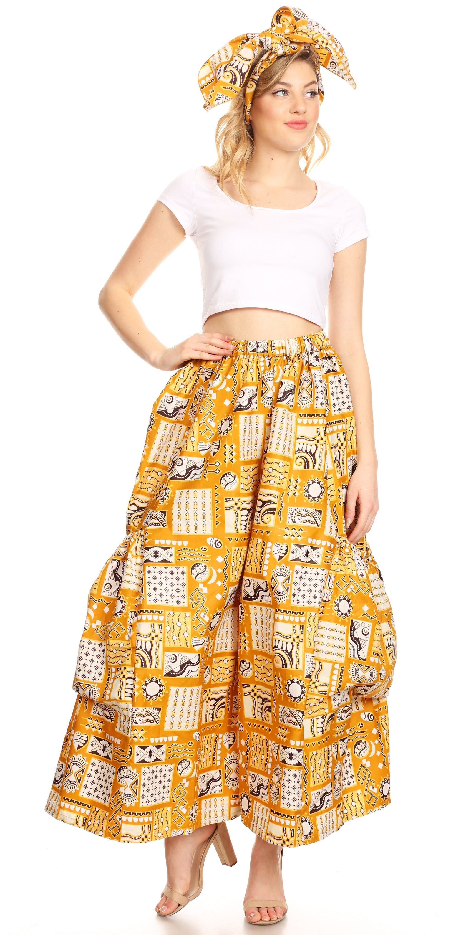 Sakkas Duru Women's African Ankara Print Wide Leg Culotte Pants Elasti